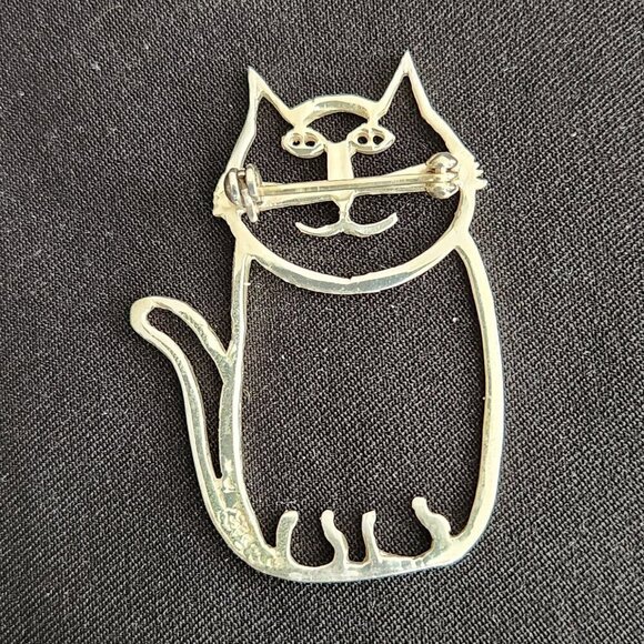 Sterling Silver Kitty-Kat Brooch Pin - Picture 2 of 3
